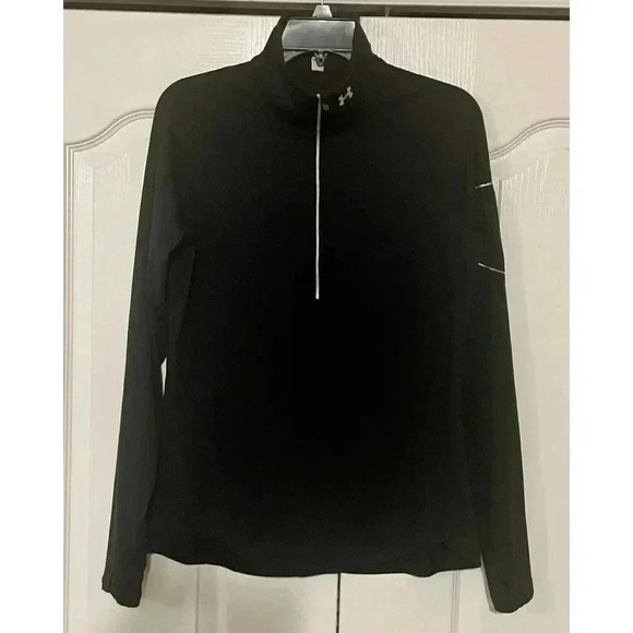 Under Armour Black 1/2 Zip Fitted Athletic Jacket Black Womens Fitted Sz M - Picture 1 of 11